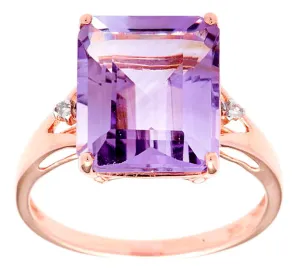10k Rose Gold Emerald-Cut Amethyst and Diamond Accent Ring