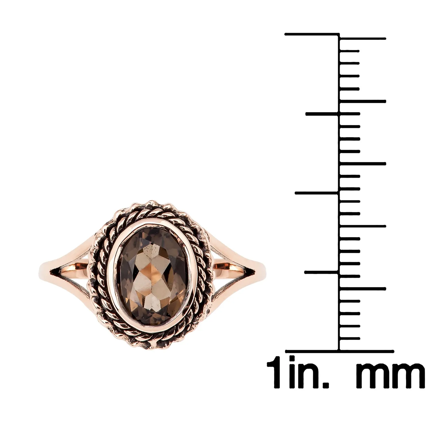 10k Rose Gold Vintage Style Genuine Oval Smoky Quartz Split Shank Ring