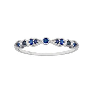 10k White Gold Genuine Round Sapphire Stackable Vintage Style Band