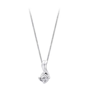 10k White Gold Solitaire Diamond Classic Style Necklace