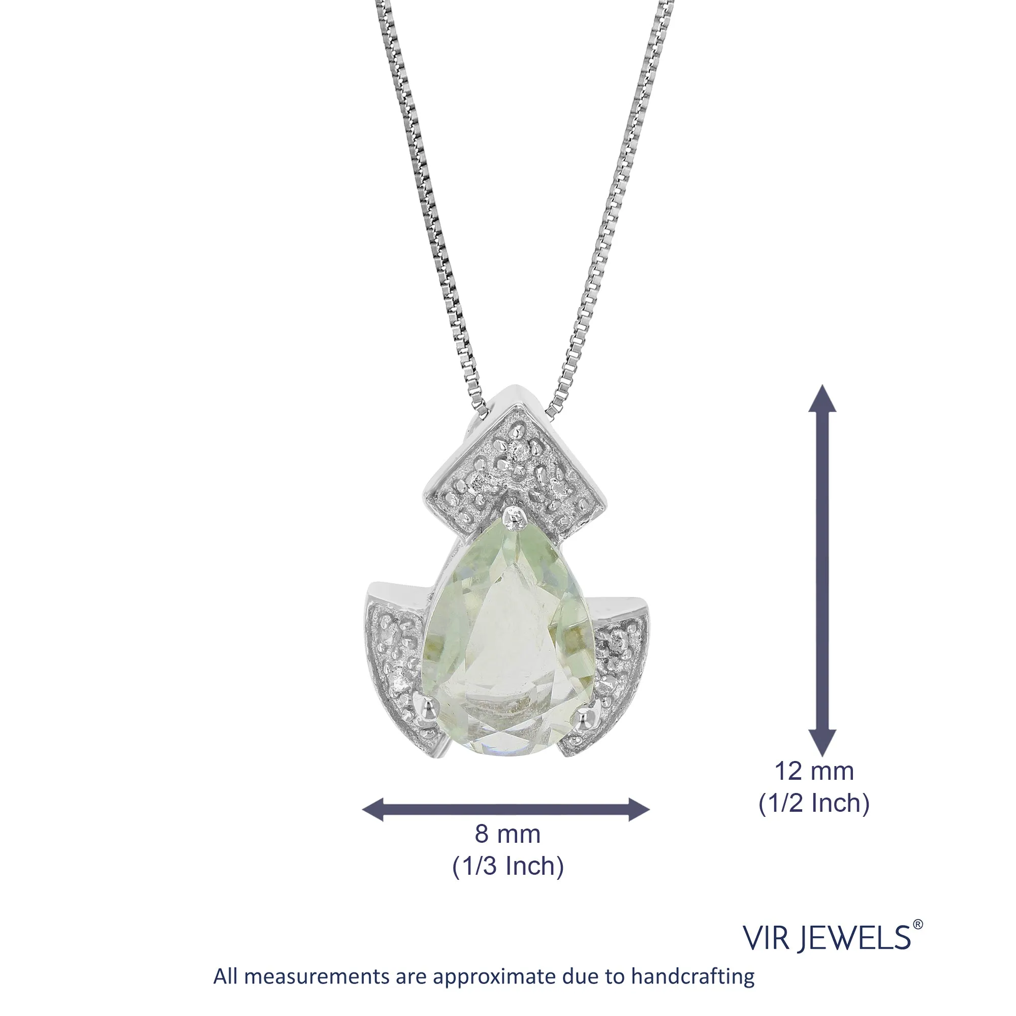 1.10 cttw Pendant Necklace, Green Amethyst Pear Shape Pendant Necklace for Women in .925 Sterling Silver with Rhodium, 18 Inch Chain, Prong Setting