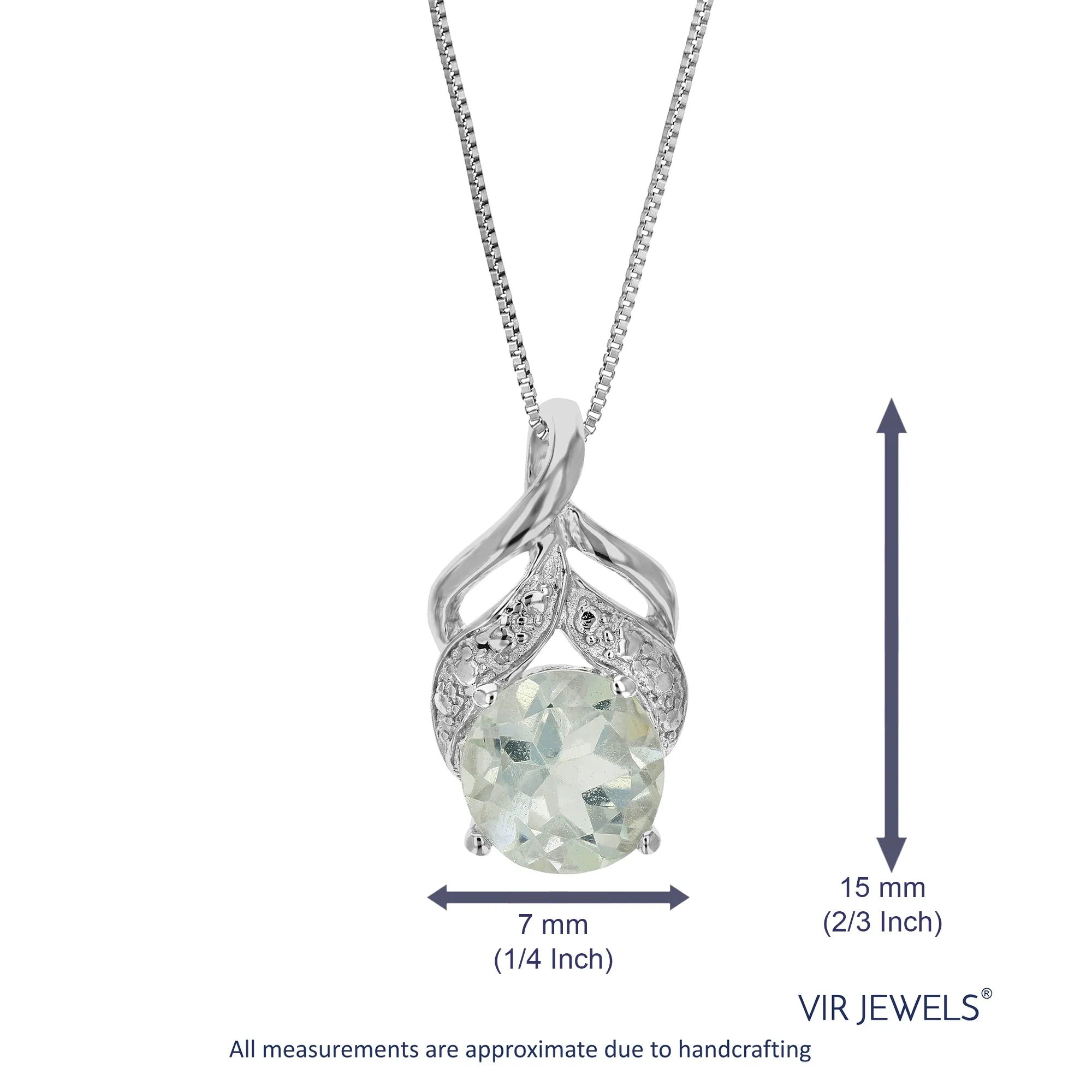 1.20 cttw Pendant Necklace, Green Amethyst Pendant Necklace for Women in .925 Sterling Silver with Rhodium, 18 Inch Chain, Prong Setting
