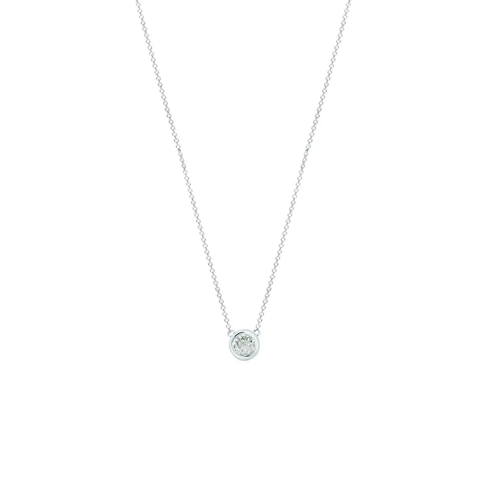 14 Karat White Gold Bezel Necklace with Old European Diamond