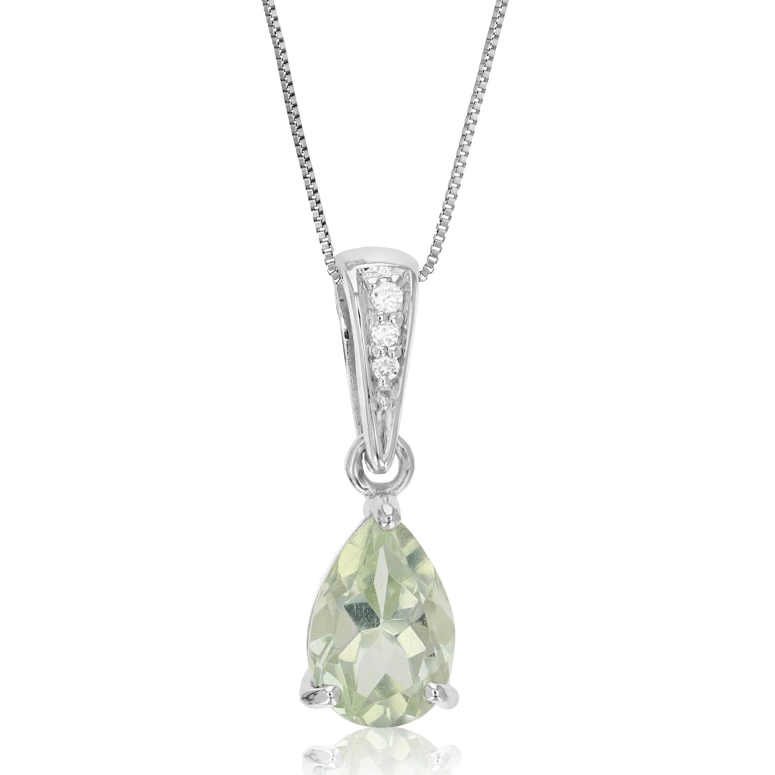 1.40 cttw Pendant Necklace, Green Amethyst Pear Shape Pendant Necklace for Women in .925 Sterling Silver with Rhodium, 18 Inch Chain, Prong Setting