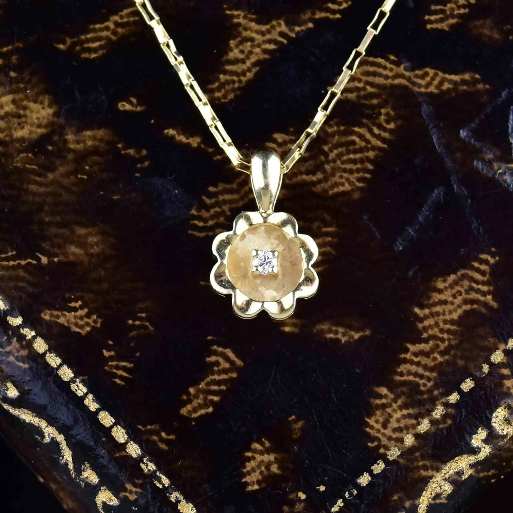 14K Gold Diamond Solitaire Buttercup Pendant Necklace