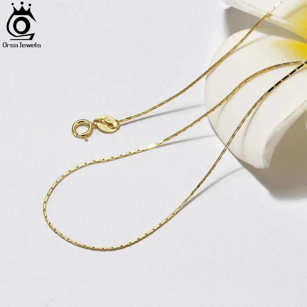 14K Gold Plated 925 Sterling Silver 0.6mm Bamboo Link Thin Chain for Women