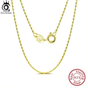 14K Gold Plated 925 Sterling Silver 0.6mm Bamboo Link Thin Chain for Women