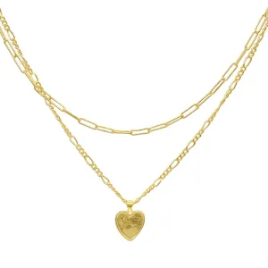 14k Gold Plated Paper Clip and Figaro Heart Chain Set