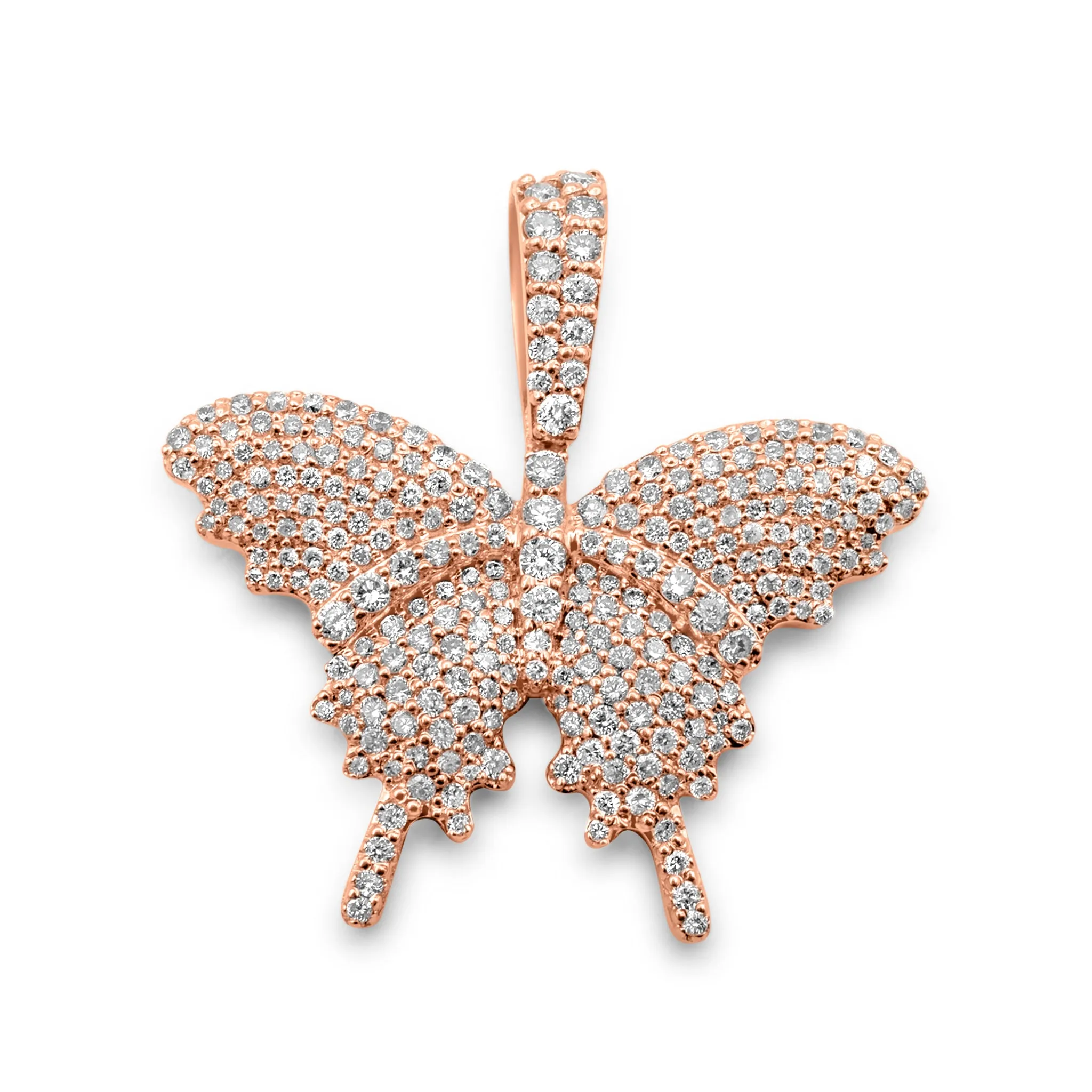 14K Rose Gold Butterfly Diamond Pendant 1.06 ctw