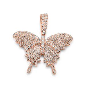 14K Rose Gold Butterfly Diamond Pendant 1.06 ctw