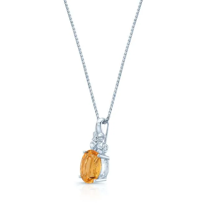 14k White Gold 11x9mm  Oval Citrine & Diamond Pendant