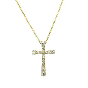 14K Yellow Gold 0.19ctw Round Diamond Cross Necklace