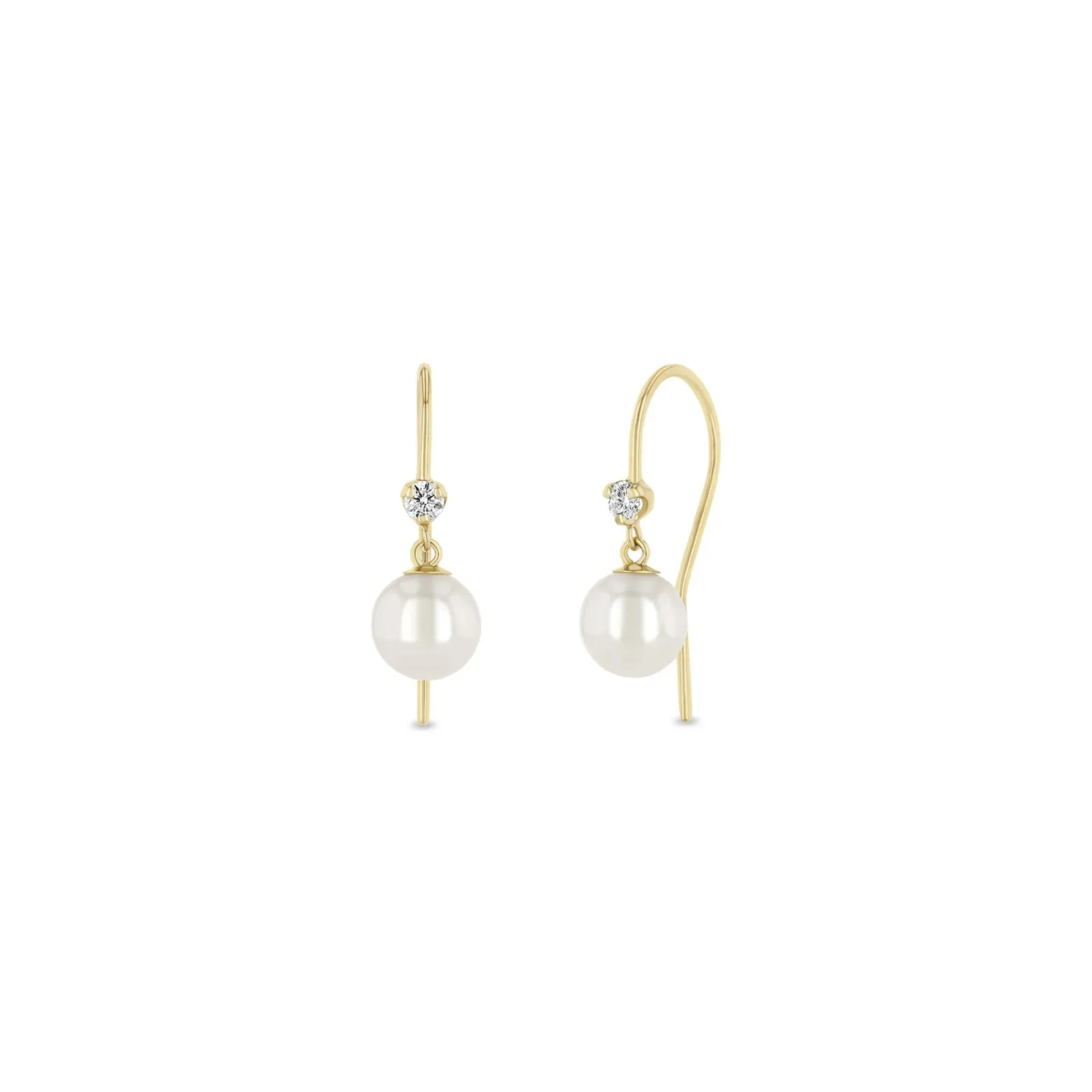 14KY Prong Diamond & Dangling Pearl Hook Earrings