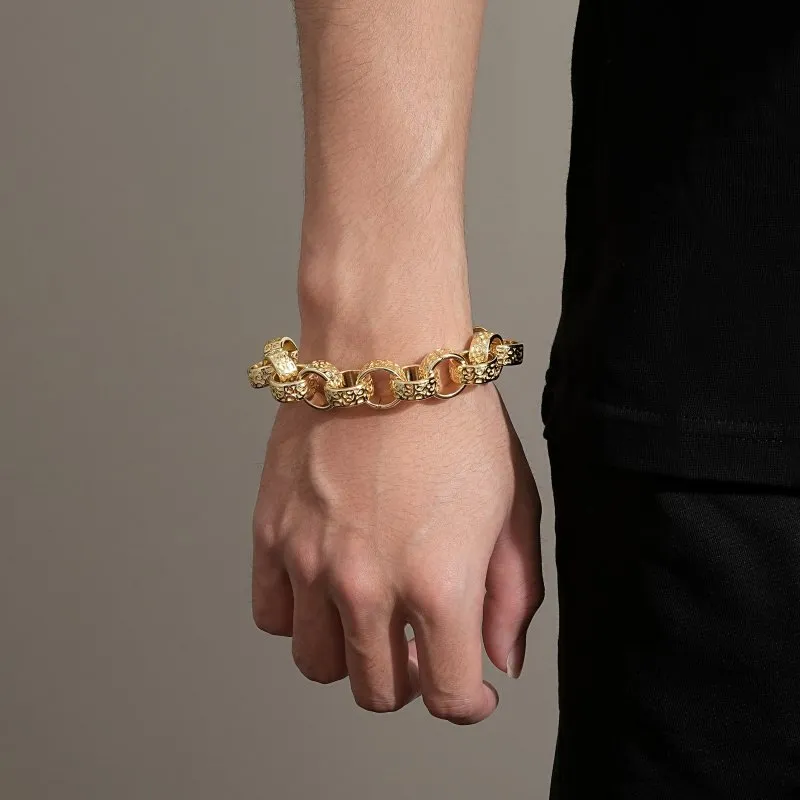15mm Gold Ornate Belcher Bracelet 8.5/9.5 Inch