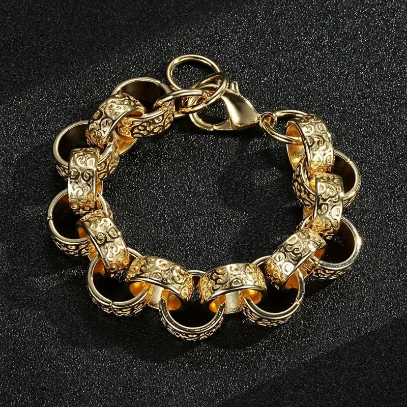 15mm Gold Ornate Belcher Bracelet 8.5/9.5 Inch