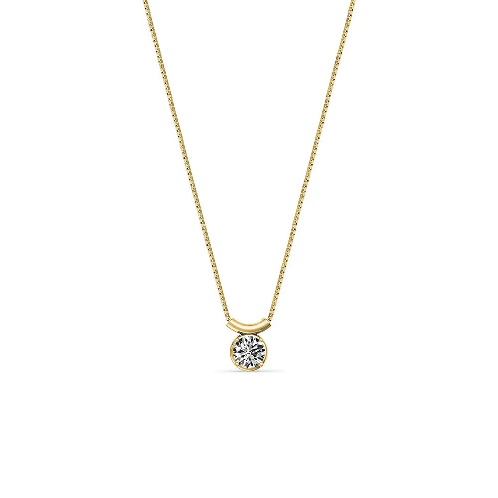18ct Yellow Gold Brilliant-Cut Diamond and Curved Bar Pendant