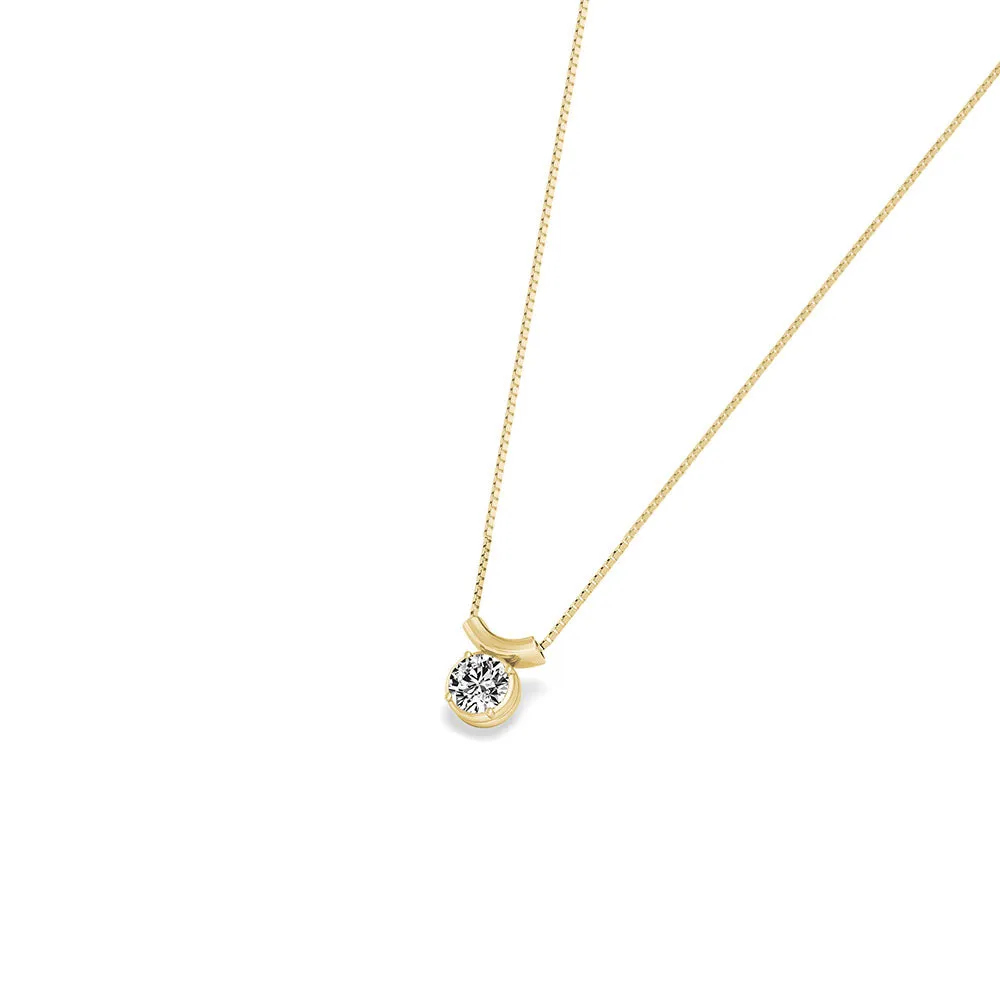18ct Yellow Gold Brilliant-Cut Diamond and Curved Bar Pendant