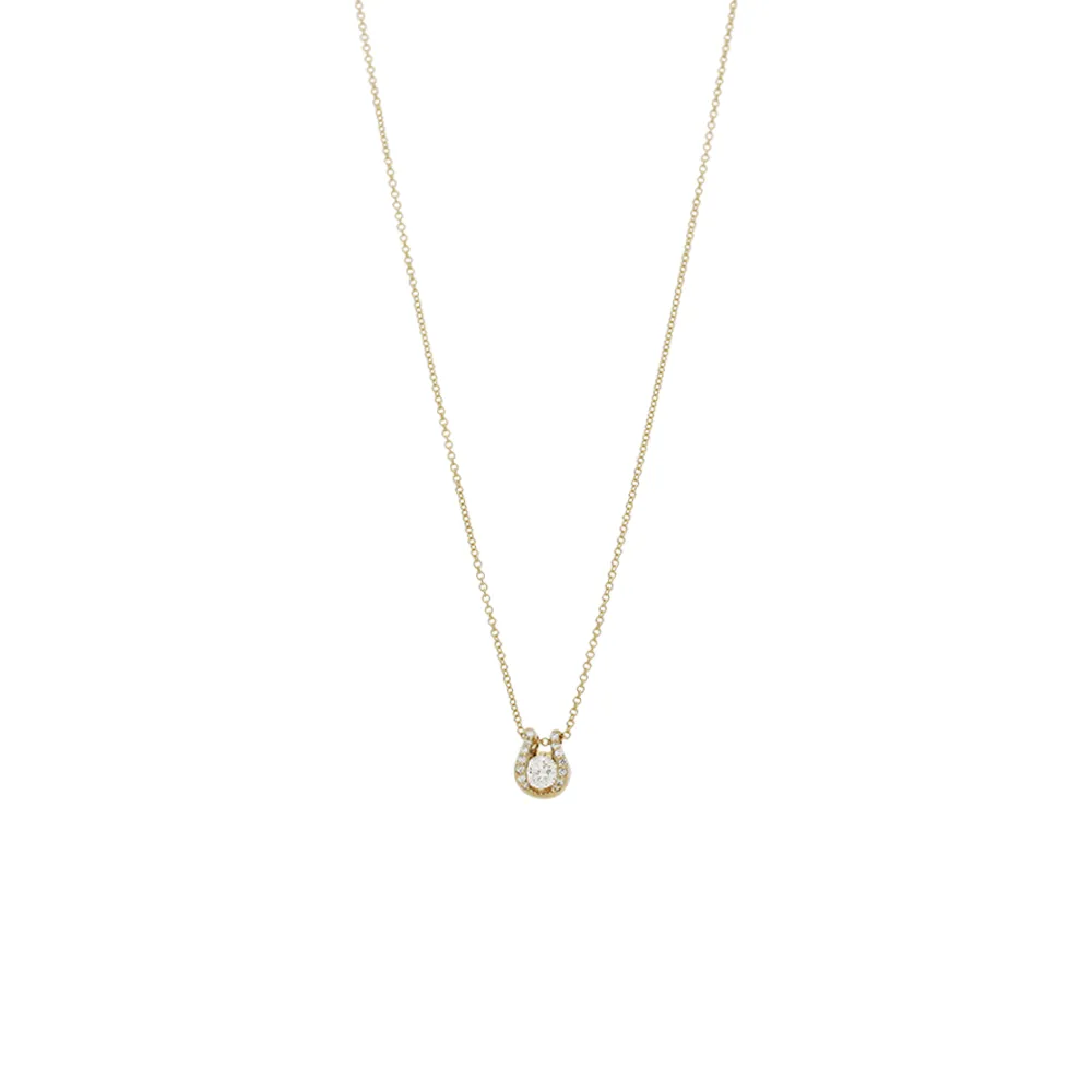 18ct Yellow Gold Diamond Solitaire Pave U Pendant