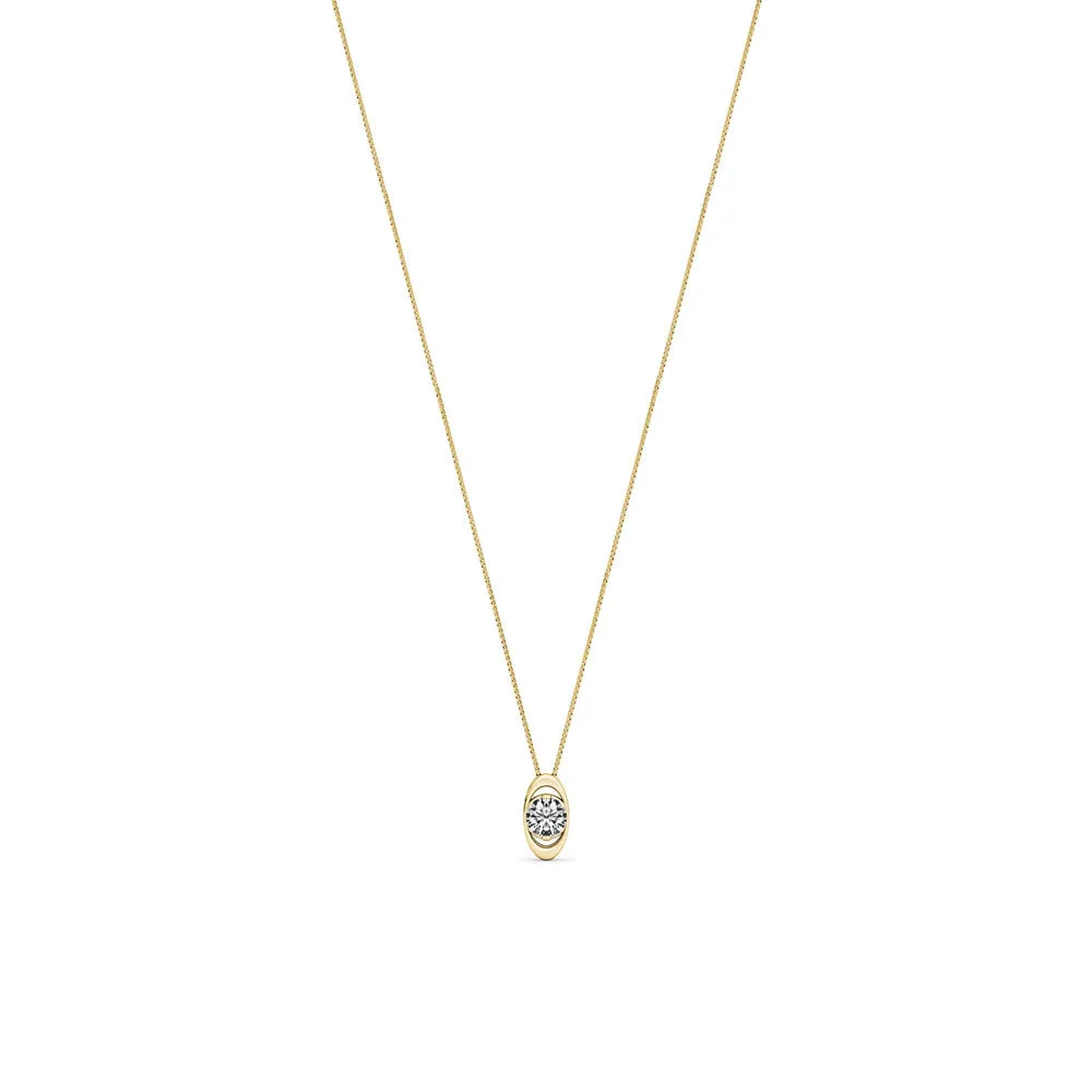 18ct Yellow Gold Oval Diamond Solitaire Pendant