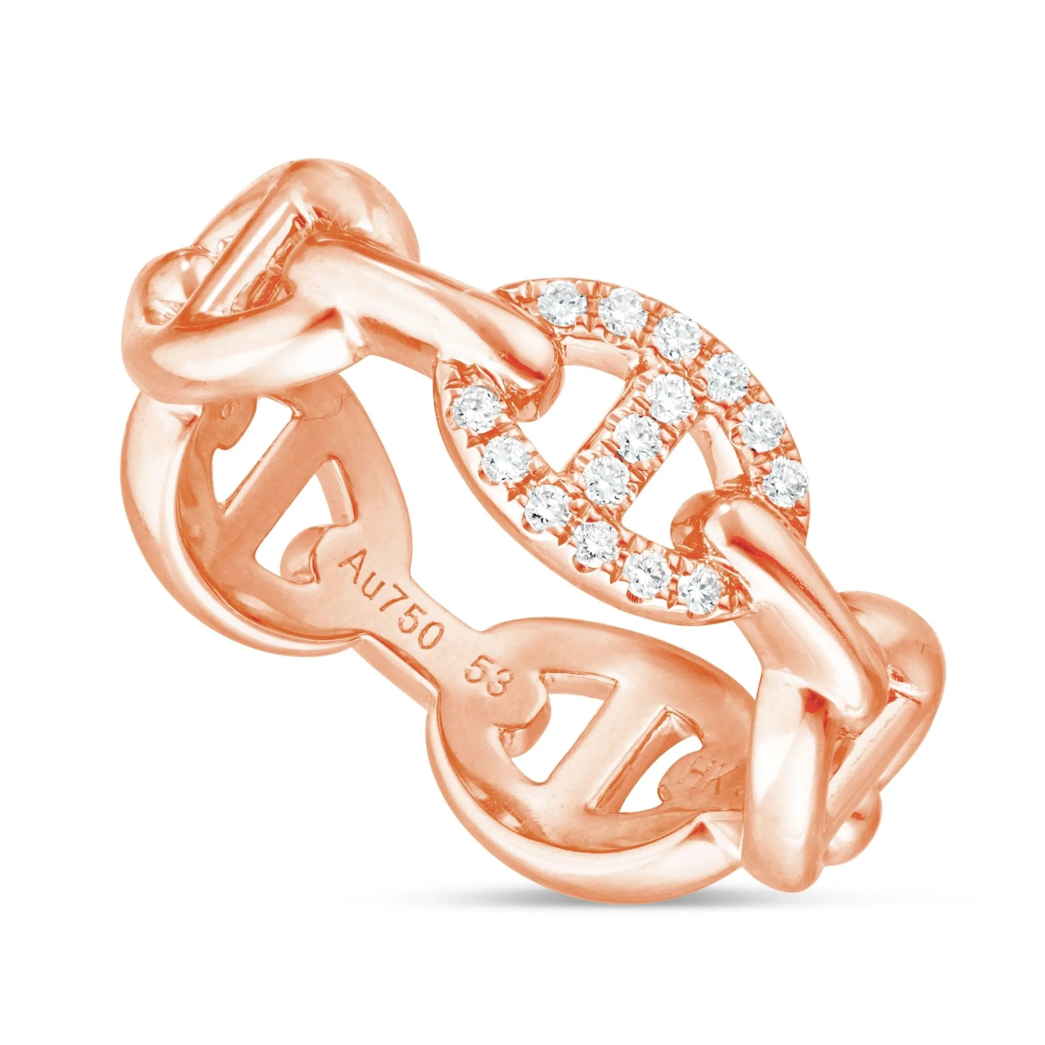 18K Gold 0.11ct Oval Link Ring with Diamond Accent