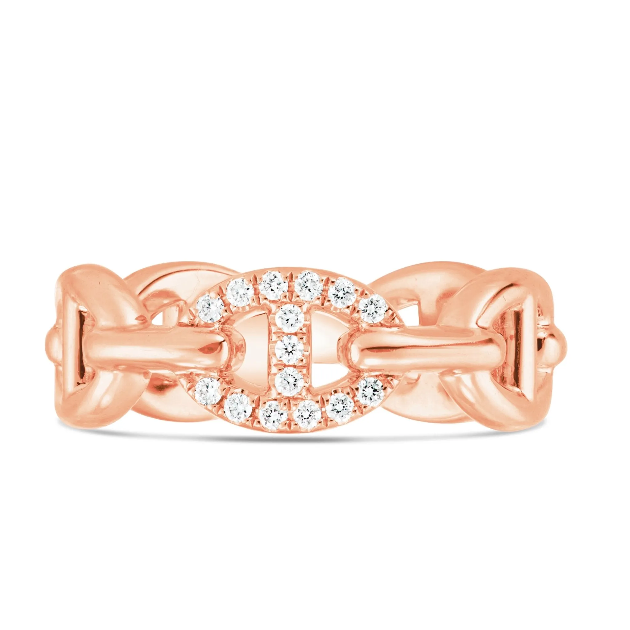 18K Gold 0.11ct Oval Link Ring with Diamond Accent