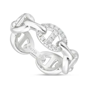 18K Gold 0.11ct Oval Link Ring with Diamond Accent