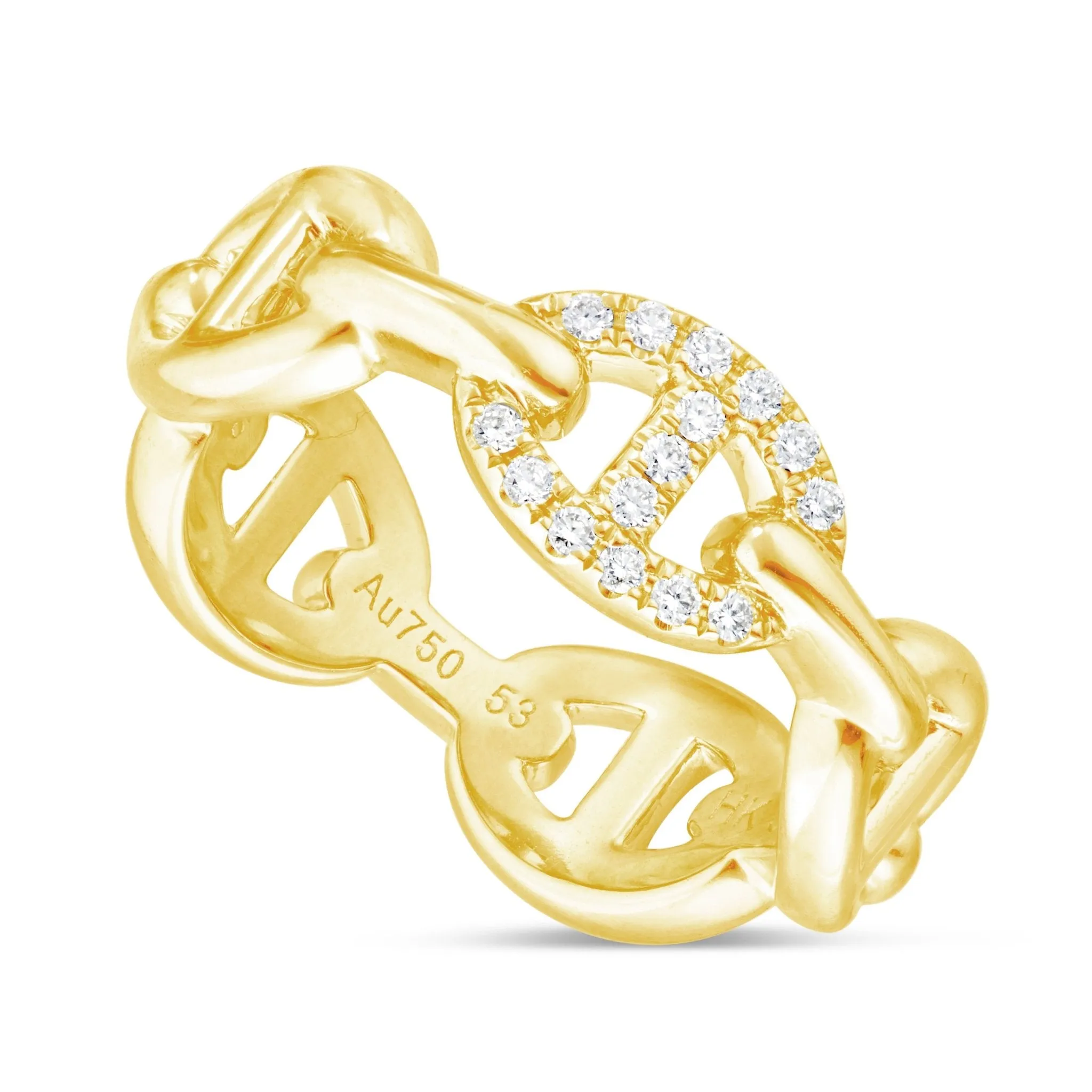 18K Gold 0.11ct Oval Link Ring with Diamond Accent