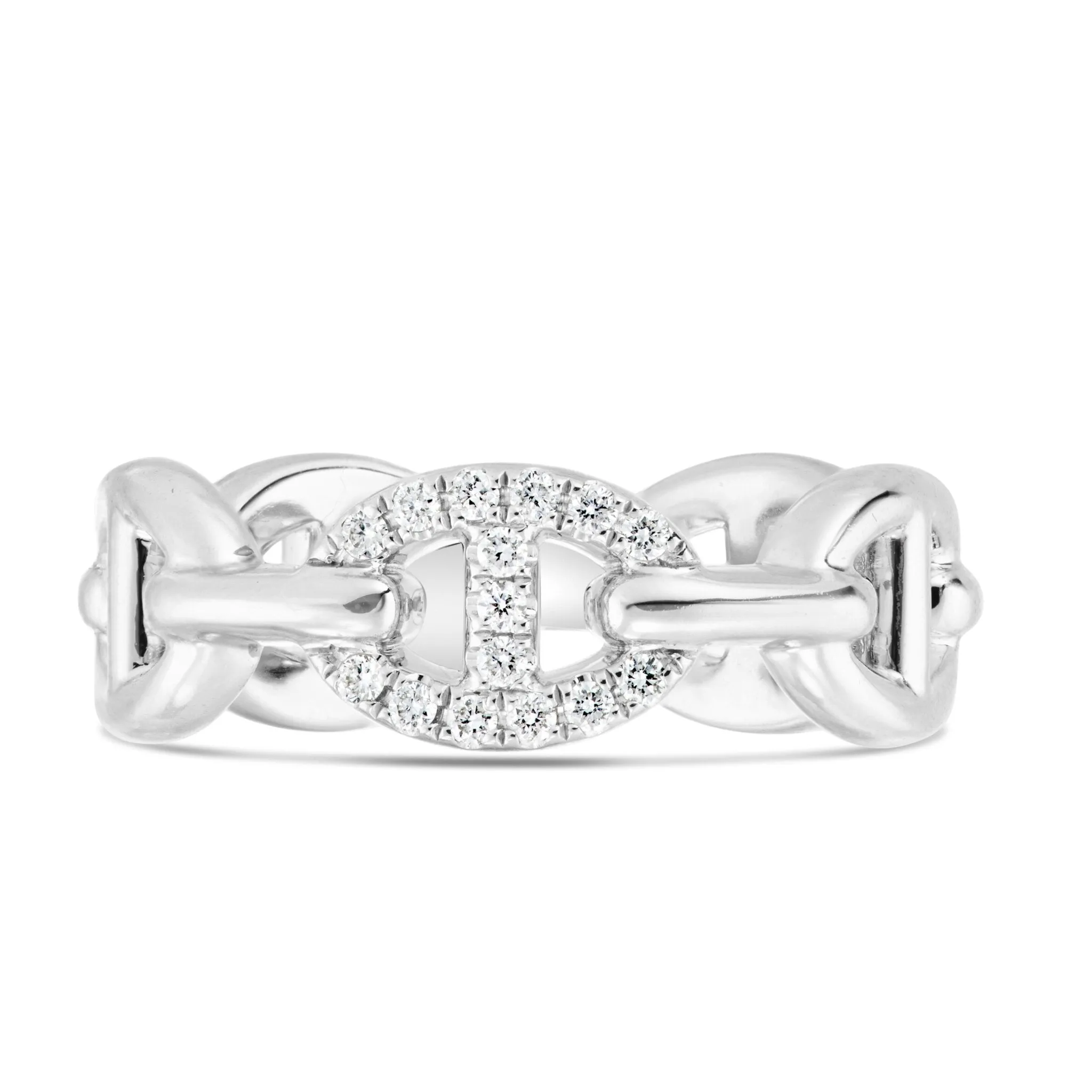 18K Gold 0.11ct Oval Link Ring with Diamond Accent