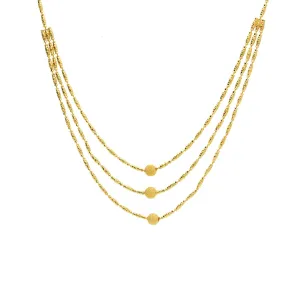 22K Yellow Gold Triple-Strand Necklace W/ Centered Balls & Tubular Beads