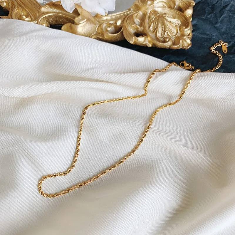 316L Stainless Steel Gold Color Twist Link Necklace  Bracelet