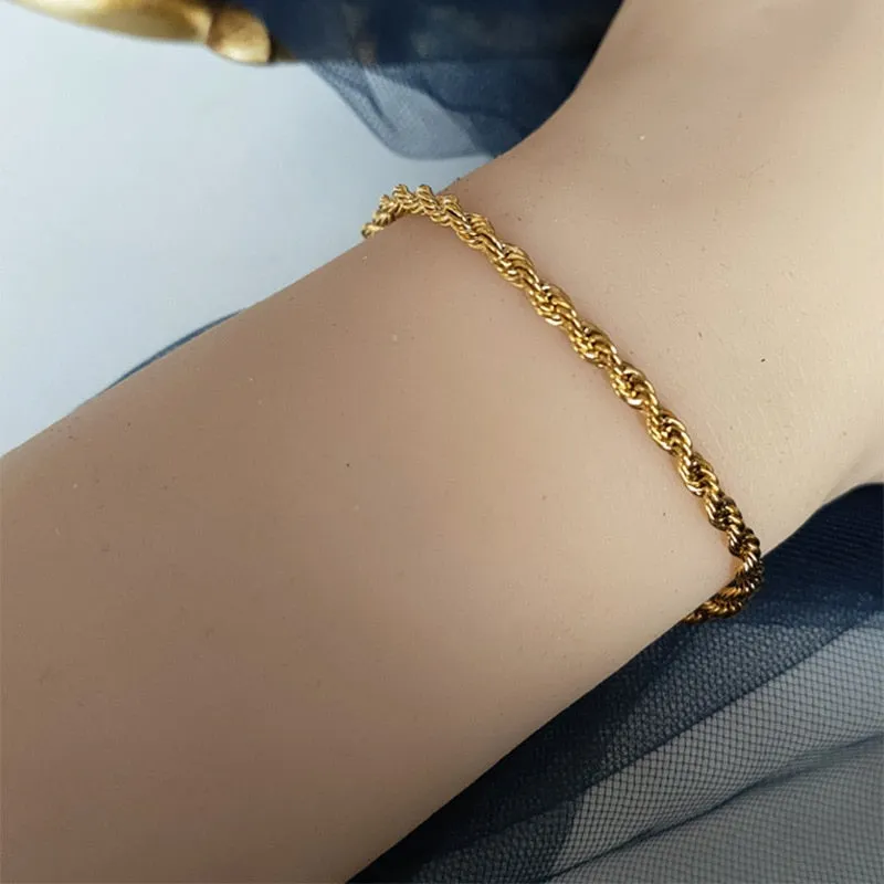 316L Stainless Steel Gold Color Twist Link Necklace  Bracelet