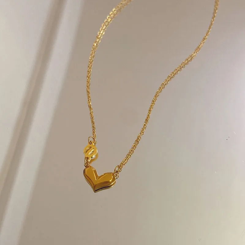 316L stainless steel Heart Letter Necklace  Fashion Gold colour Women