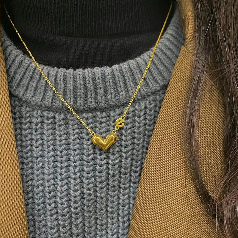 316L stainless steel Heart Letter Necklace  Fashion Gold colour Women