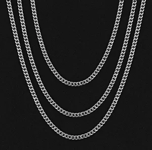 3mm Micro Cuban Link Chain Set in White Gold For Men's Necklace KRKC