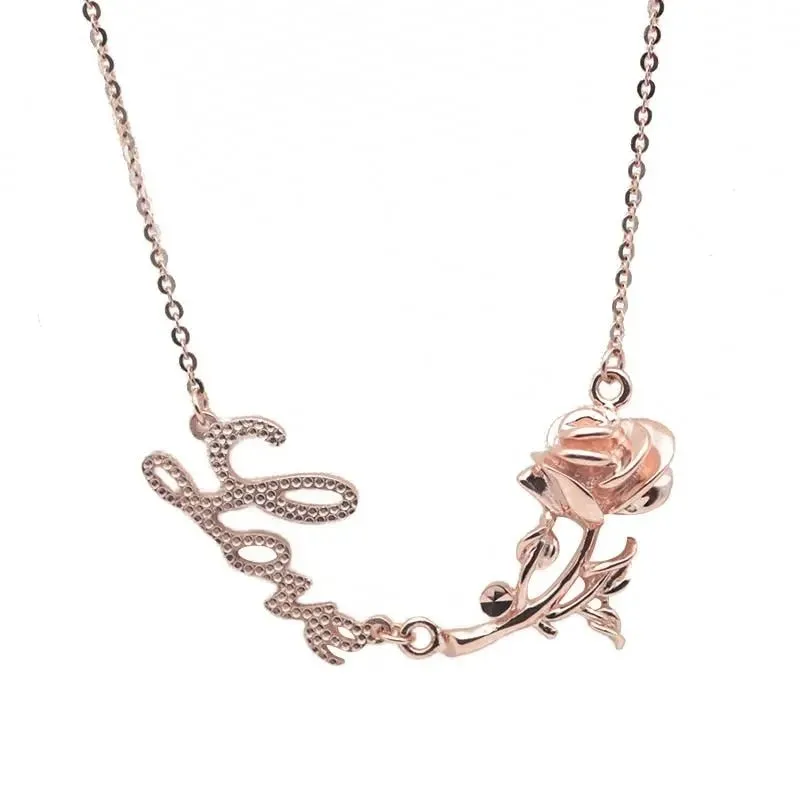 585 Purple Gold Glossy Rose Flower Letter Necklace Pendant