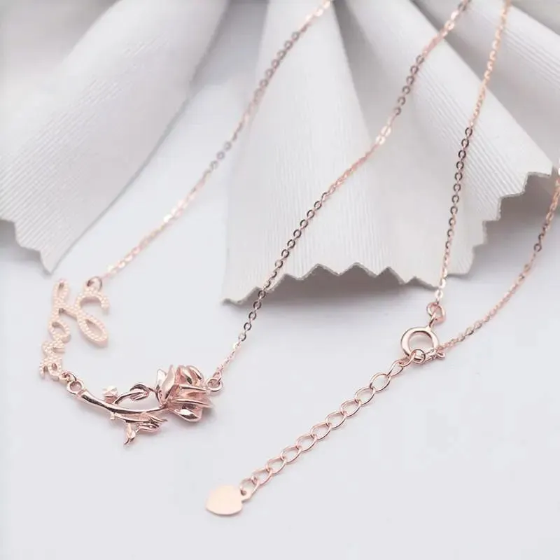 585 Purple Gold Glossy Rose Flower Letter Necklace Pendant