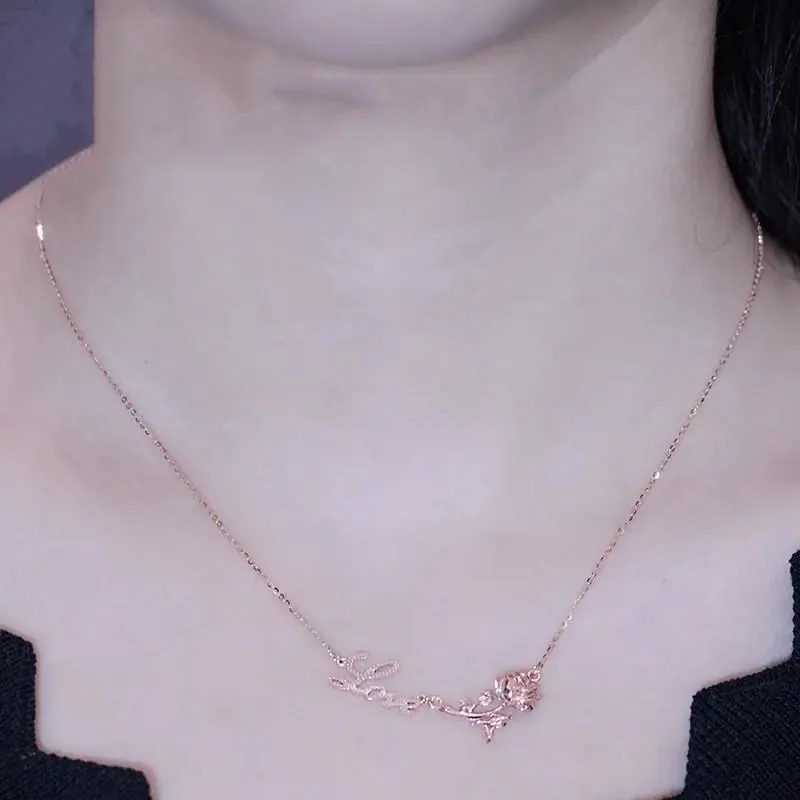 585 Purple Gold Glossy Rose Flower Letter Necklace Pendant
