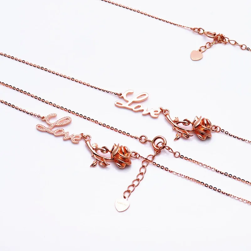 585 Purple Gold Glossy Rose Flower Letter Necklace Pendant