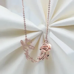 585 Purple Gold Glossy Rose Flower Letter Necklace Pendant