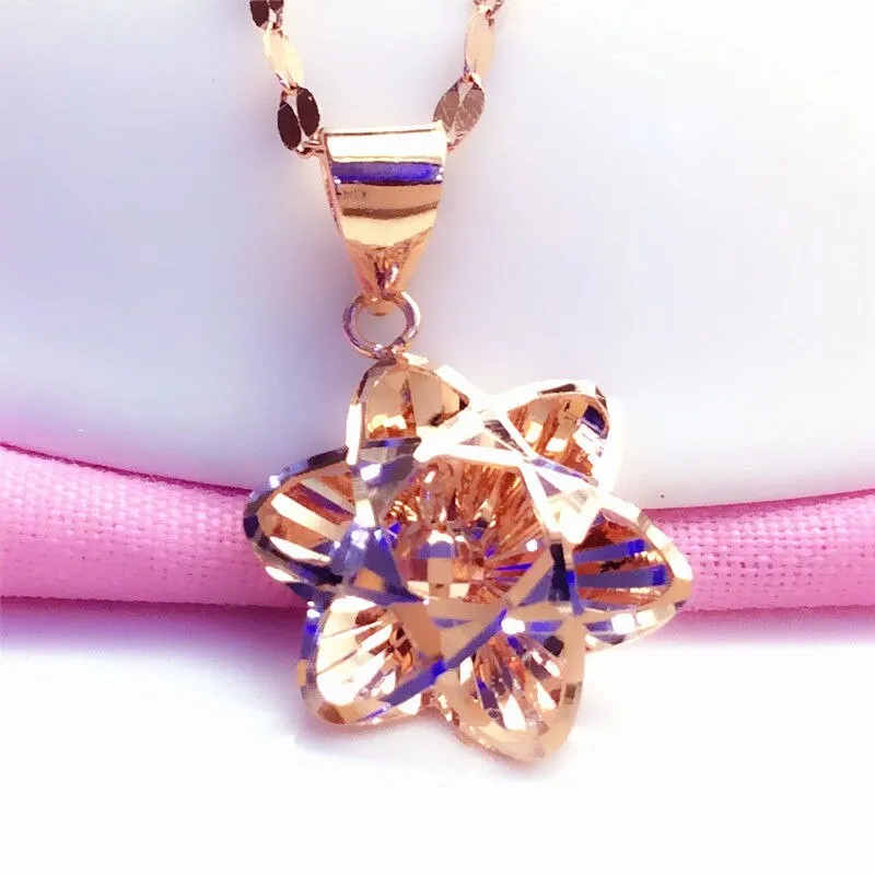 585 purple gold plated 14K rose gold shiny flower neckalce for women
