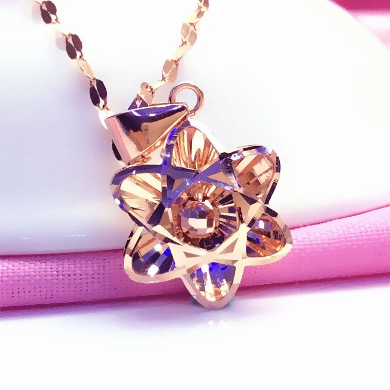 585 purple gold plated 14K rose gold shiny flower neckalce for women