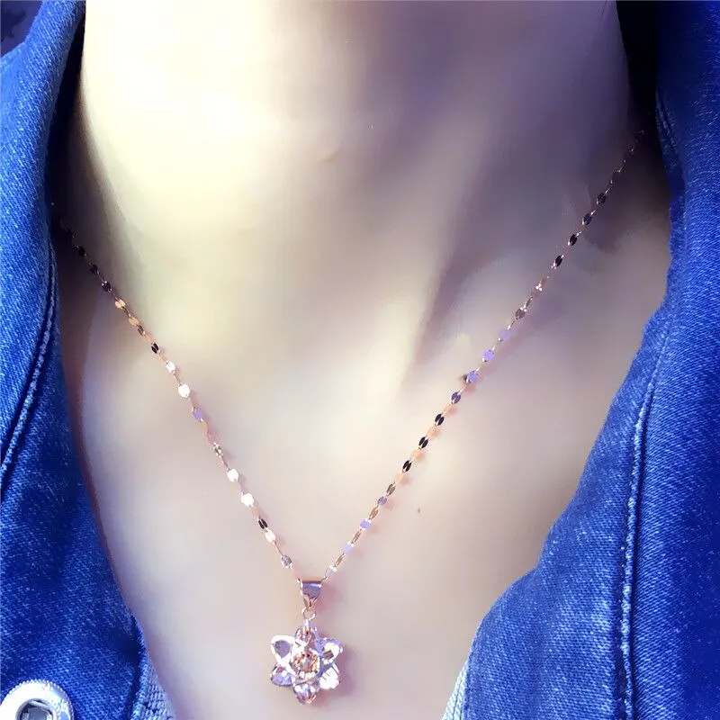585 purple gold plated 14K rose gold shiny flower neckalce for women