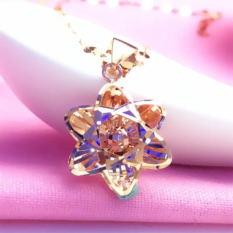 585 purple gold plated 14K rose gold shiny flower neckalce for women
