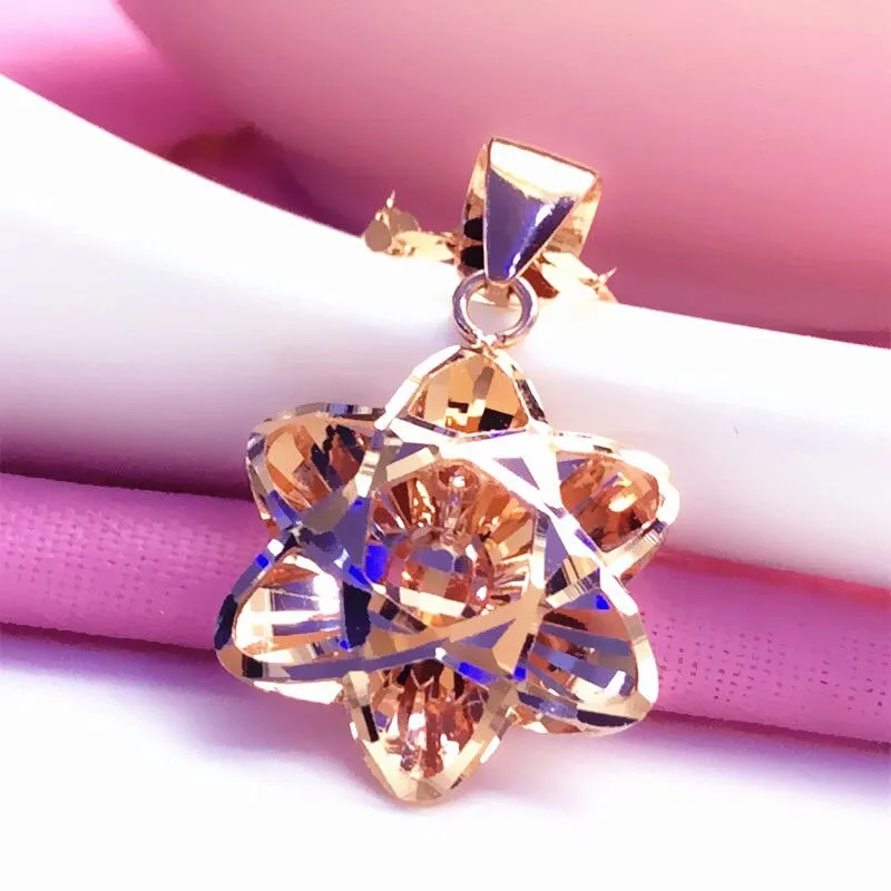 585 purple gold plated 14K rose gold shiny flower neckalce for women