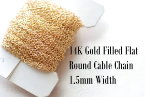 5ft 14k Gold Filled Flat Cable Chain, 2x1.5 mm basic flat cable chain, Gold Filled Flat Cable Chain 1.5mm