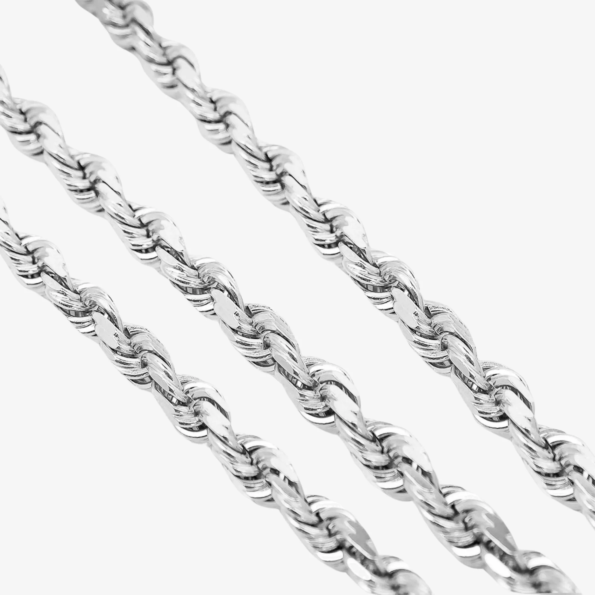 6mm-12mm Diamond Cut Rope Chain - Solid White Gold