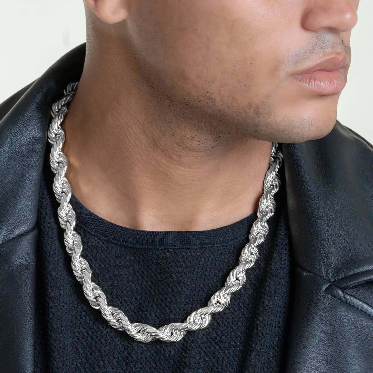 6mm-12mm Diamond Cut Rope Chain - Solid White Gold