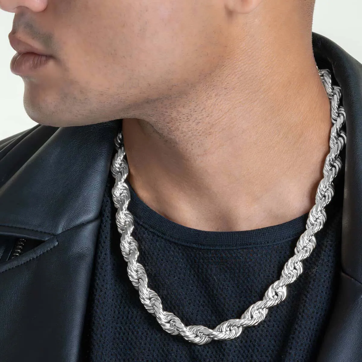 6mm-12mm Diamond Cut Rope Chain - Solid White Gold
