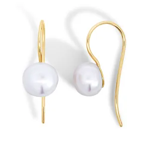 9ct Yellow Gold Button Freshwater Pearl Hook Earrings