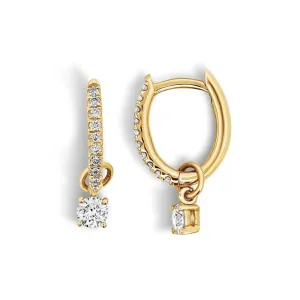 9ct Yellow Gold Oval Diamond Huggies With Diamond Drop